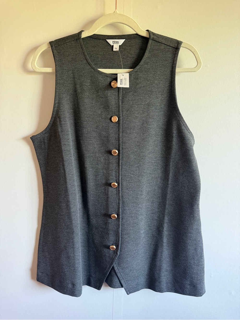 PENN Penningtons Grey Sleeveless Button Vest Top Size 0X NWT